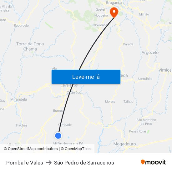 Pombal e Vales to São Pedro de Sarracenos map