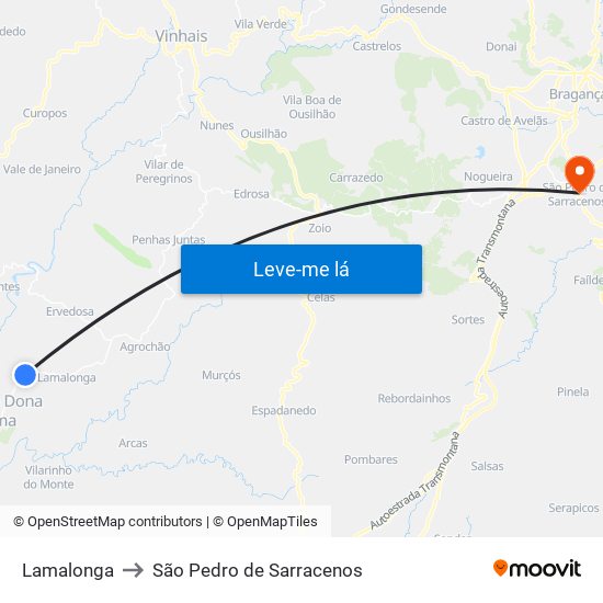 Lamalonga to São Pedro de Sarracenos map