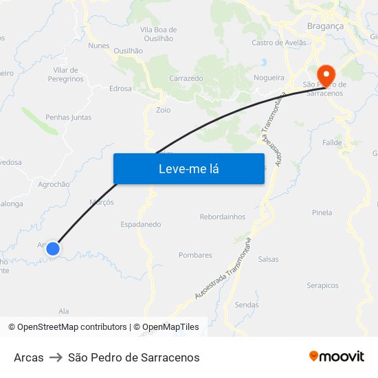 Arcas to São Pedro de Sarracenos map