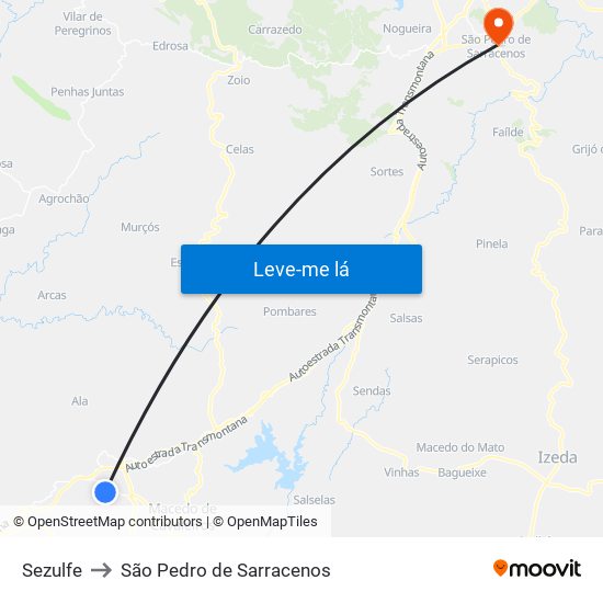 Sezulfe to São Pedro de Sarracenos map