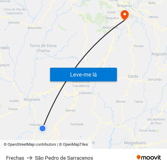 Frechas to São Pedro de Sarracenos map
