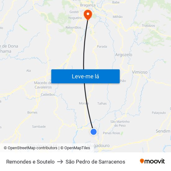 Remondes e Soutelo to São Pedro de Sarracenos map
