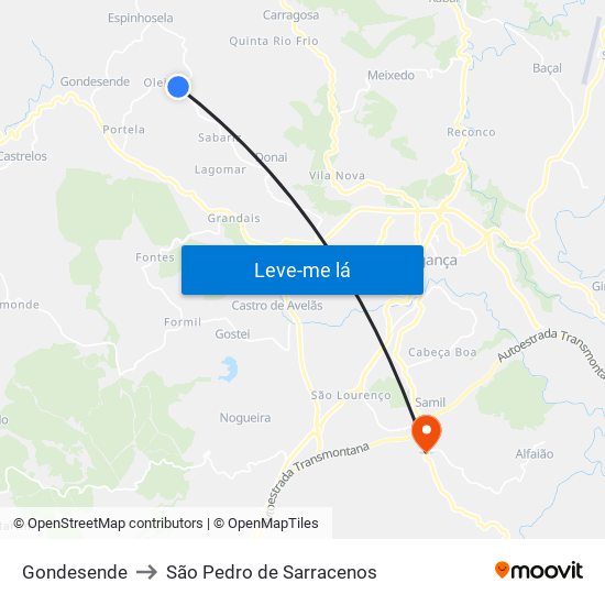 Gondesende to São Pedro de Sarracenos map
