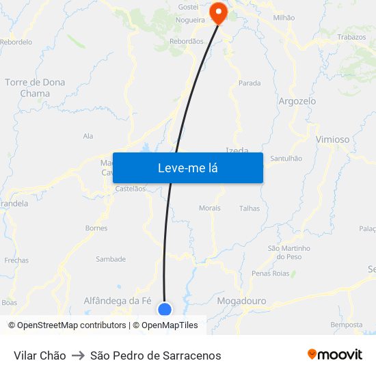 Vilar Chão to São Pedro de Sarracenos map