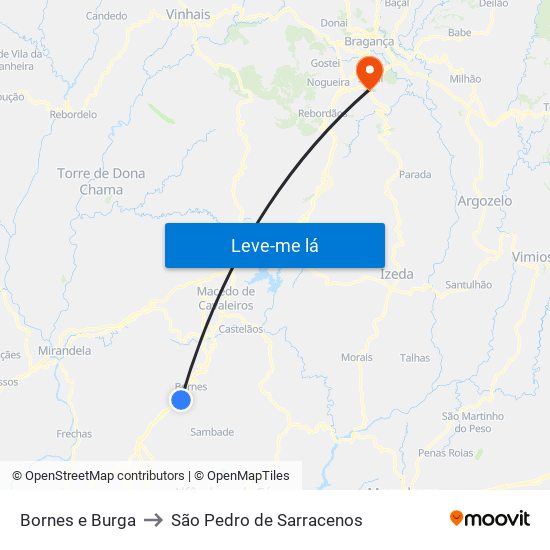 Bornes e Burga to São Pedro de Sarracenos map