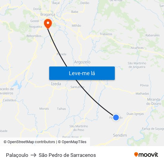 Palaçoulo to São Pedro de Sarracenos map