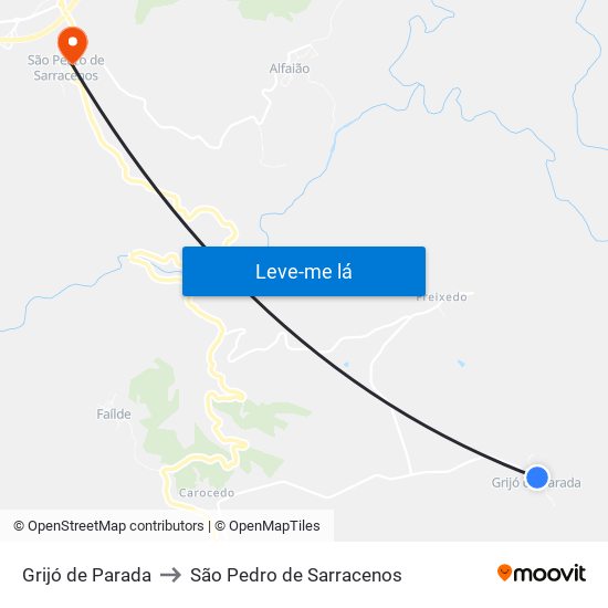 Grijó de Parada to São Pedro de Sarracenos map