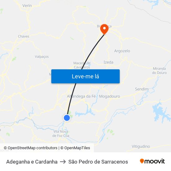 Adeganha e Cardanha to São Pedro de Sarracenos map