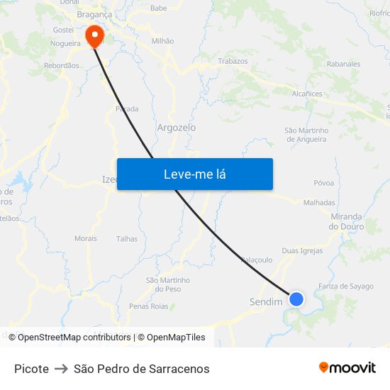 Picote to São Pedro de Sarracenos map