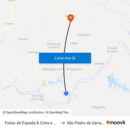 Freixo de Espada À Cinta e Mazouco to São Pedro de Sarracenos map