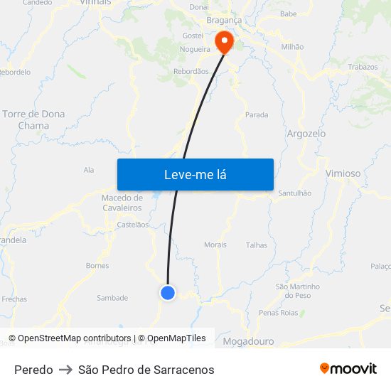 Peredo to São Pedro de Sarracenos map