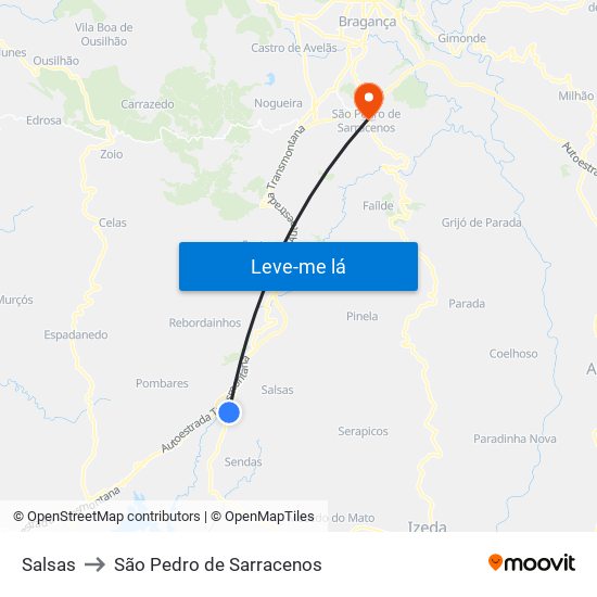 Salsas to São Pedro de Sarracenos map