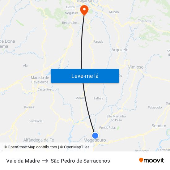 Vale da Madre to São Pedro de Sarracenos map