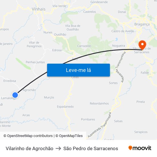 Vilarinho de Agrochão to São Pedro de Sarracenos map