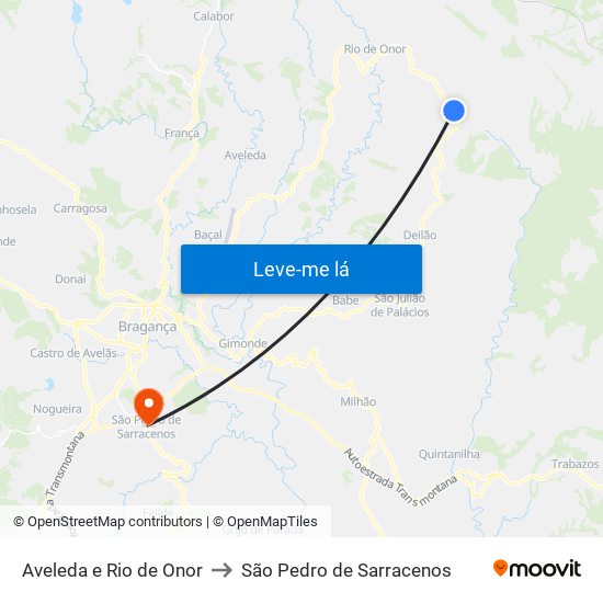 Aveleda e Rio de Onor to São Pedro de Sarracenos map