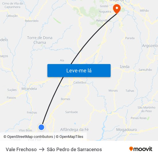 Vale Frechoso to São Pedro de Sarracenos map