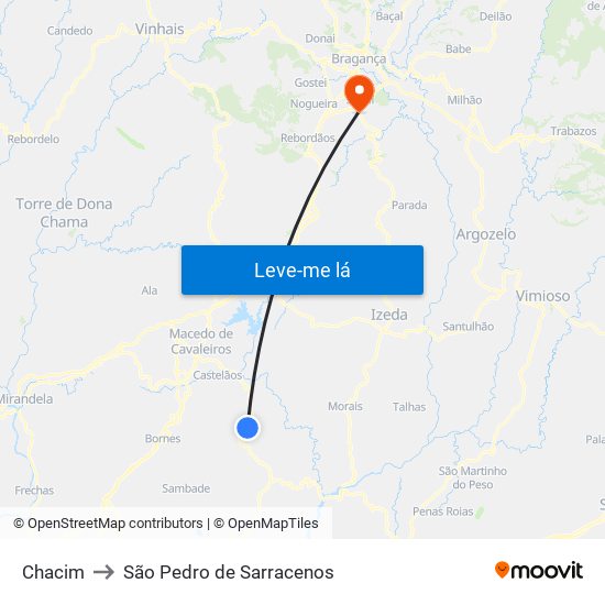 Chacim to São Pedro de Sarracenos map