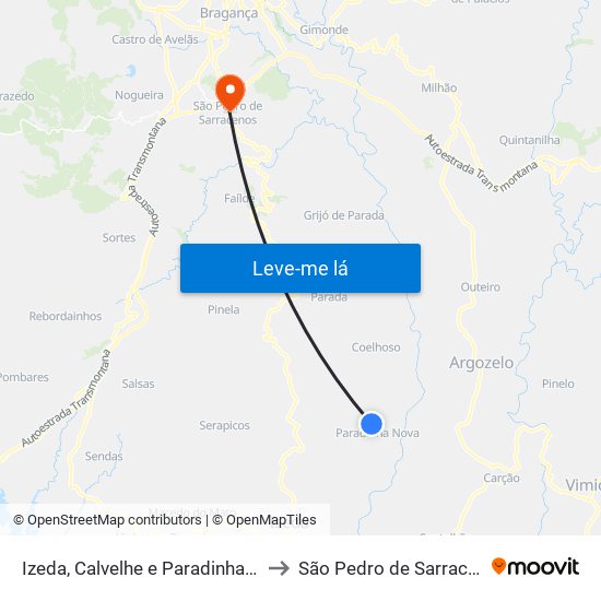 Izeda, Calvelhe e Paradinha Nova to São Pedro de Sarracenos map