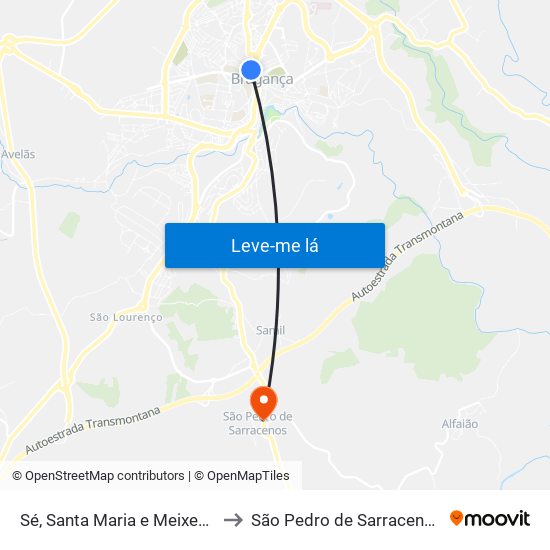 Sé, Santa Maria e Meixedo to São Pedro de Sarracenos map