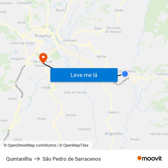 Quintanilha to São Pedro de Sarracenos map