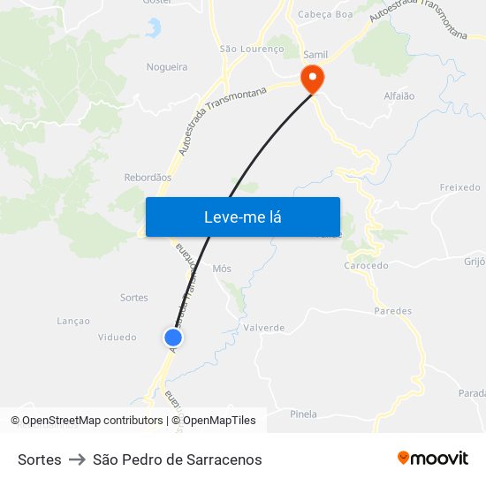 Sortes to São Pedro de Sarracenos map