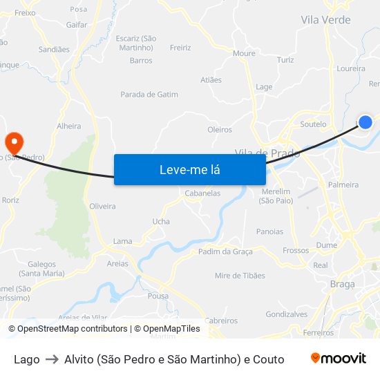 Lago to Alvito (São Pedro e São Martinho) e Couto map