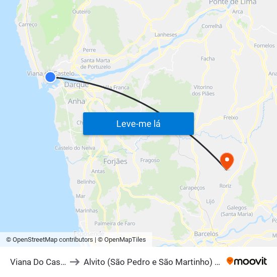 Viana Do Castelo to Alvito (São Pedro e São Martinho) e Couto map