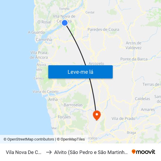 Vila Nova De Cerveira to Alvito (São Pedro e São Martinho) e Couto map