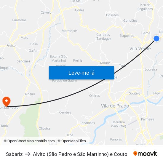 Sabariz to Alvito (São Pedro e São Martinho) e Couto map