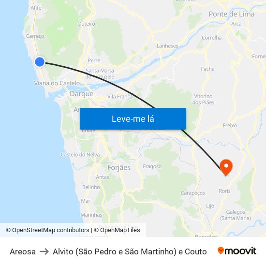 Areosa to Alvito (São Pedro e São Martinho) e Couto map