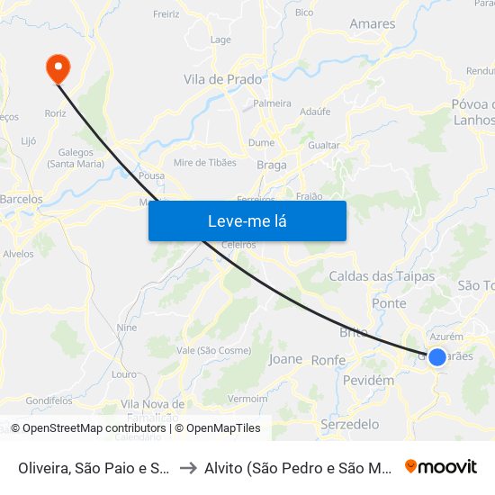 Oliveira, São Paio e São Sebastião to Alvito (São Pedro e São Martinho) e Couto map
