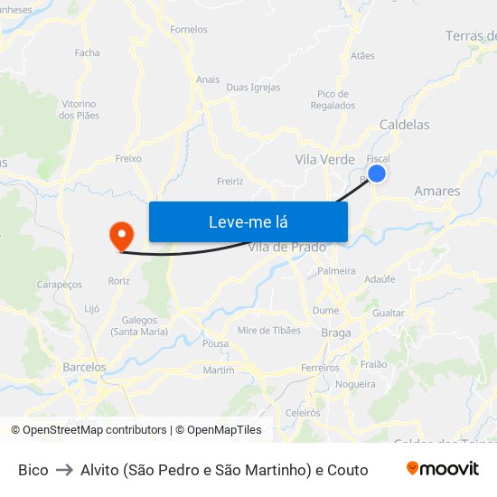 Bico to Alvito (São Pedro e São Martinho) e Couto map