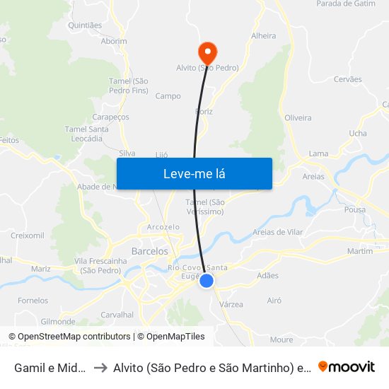 Gamil e Midões to Alvito (São Pedro e São Martinho) e Couto map