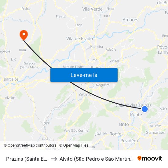 Prazins (Santa Eufémia) to Alvito (São Pedro e São Martinho) e Couto map