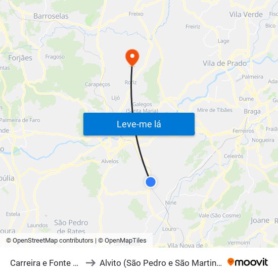 Carreira e Fonte Coberta to Alvito (São Pedro e São Martinho) e Couto map