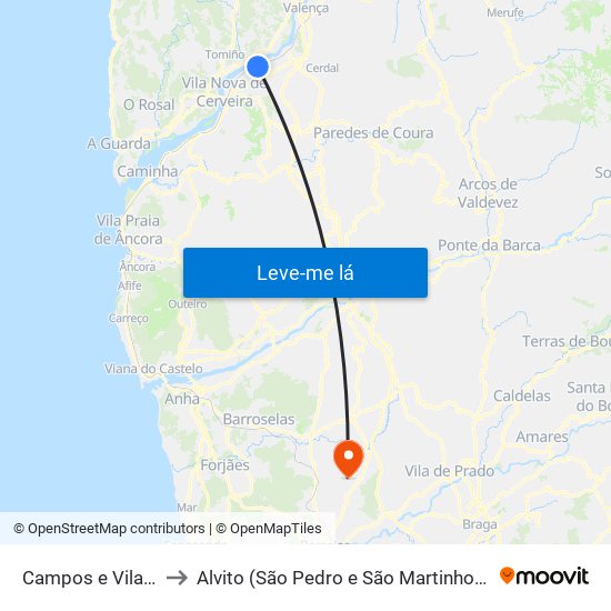 Campos e Vila Meã to Alvito (São Pedro e São Martinho) e Couto map