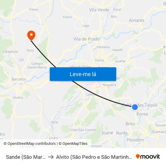 Sande (São Martinho) to Alvito (São Pedro e São Martinho) e Couto map