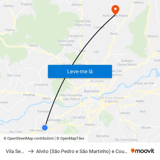 Vila Seca to Alvito (São Pedro e São Martinho) e Couto map