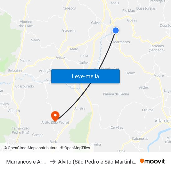 Marrancos e Arcozelo to Alvito (São Pedro e São Martinho) e Couto map