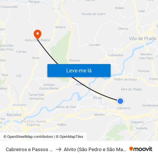 Cabreiros e Passos (São Julião) to Alvito (São Pedro e São Martinho) e Couto map