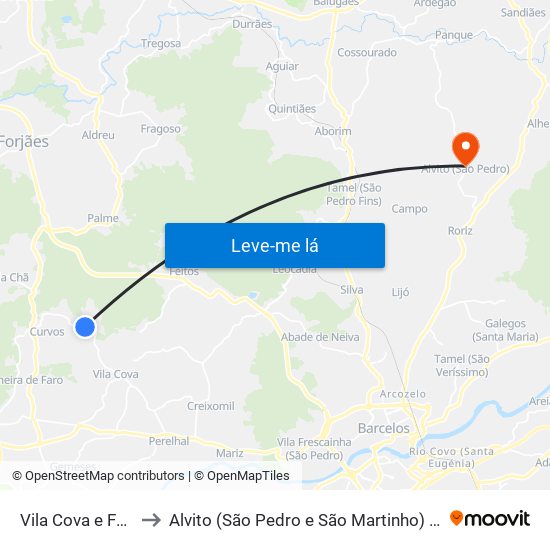 Vila Cova e Feitos to Alvito (São Pedro e São Martinho) e Couto map