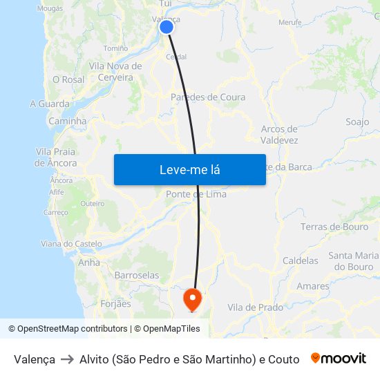 Valença to Alvito (São Pedro e São Martinho) e Couto map