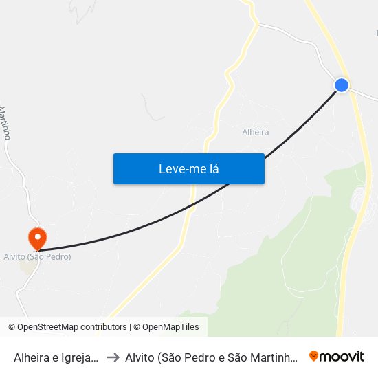 Alheira e Igreja Nova to Alvito (São Pedro e São Martinho) e Couto map