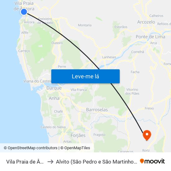 Vila Praia de Âncora to Alvito (São Pedro e São Martinho) e Couto map
