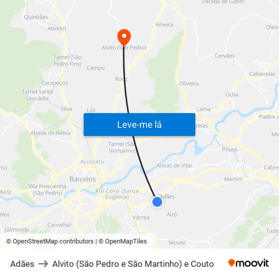 Adães to Alvito (São Pedro e São Martinho) e Couto map