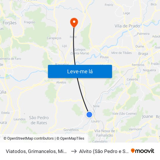Viatodos, Grimancelos, Minhotães e Monte de Fralães to Alvito (São Pedro e São Martinho) e Couto map