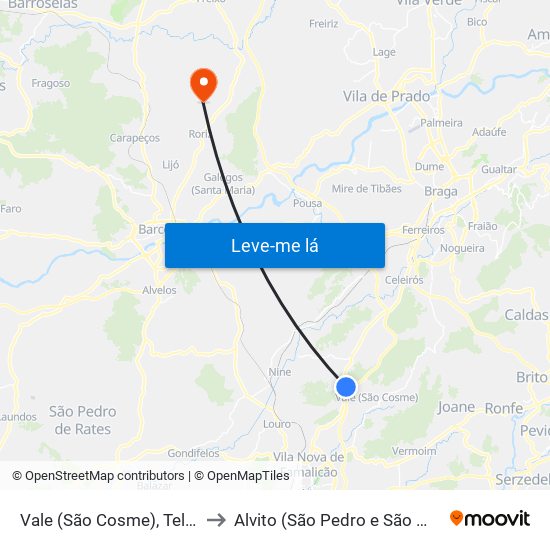 Vale (São Cosme), Telhado e Portela to Alvito (São Pedro e São Martinho) e Couto map