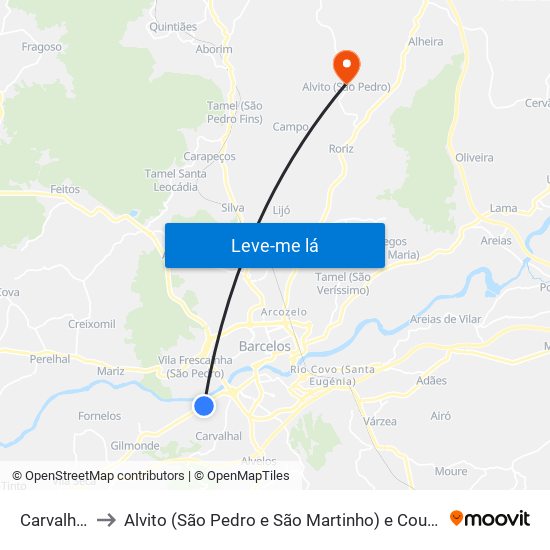 Carvalhal to Alvito (São Pedro e São Martinho) e Couto map