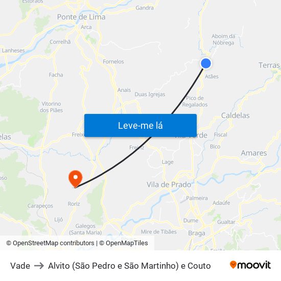 Vade to Alvito (São Pedro e São Martinho) e Couto map