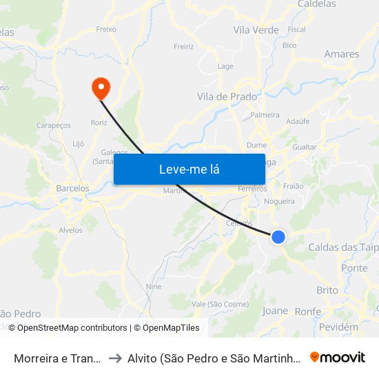 Morreira e Trandeiras to Alvito (São Pedro e São Martinho) e Couto map